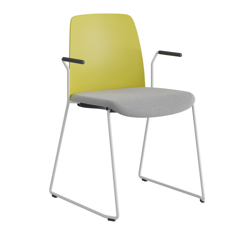 Choice_WhiteFrame_GreenHeadrest_LightGraySeat Stol med medar och armstöd, tygsits och plastrygg - Choice - Bild 1