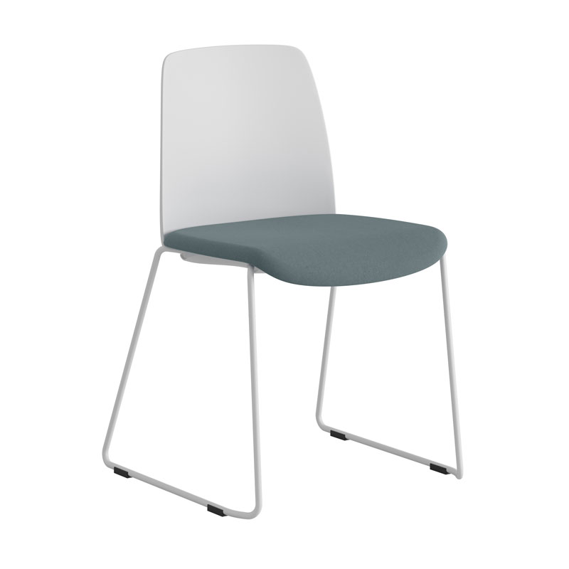 WhitePlastic_WhiteLegs_BlueSeat_chair5 Stol med tygsits, plastrygg och medar - Choice - Bild 1